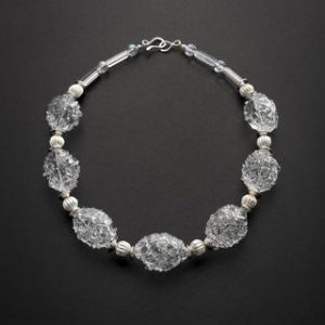Clear Glass Textured and Silver Necklace